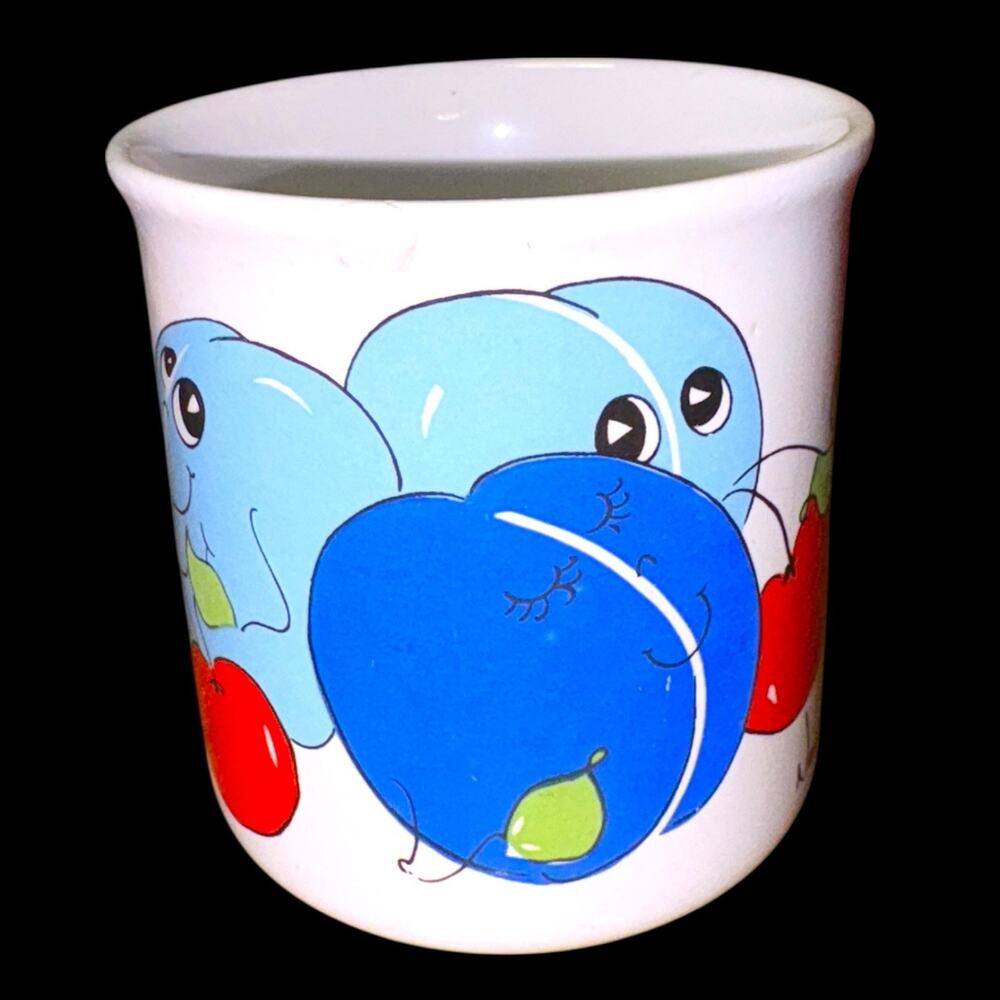 Vintage 1970s Nancy Lynn Ceramic Mug Plum Fruit Design Anthropomorphic